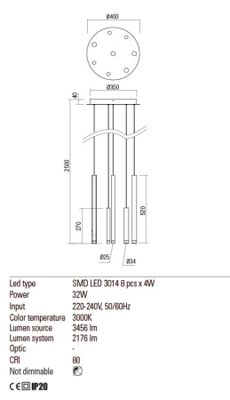 Lustra REDO Madison 01-2052 LED 32W h2500 Ø400 2176lm 3000K IP20 Nedimabil Negru [1]