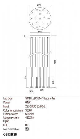 Lustra REDO Madison 01-2060 LED 64W h3000 Ø550 4352lm 3000K IP20 Nedimabil Negru [1]