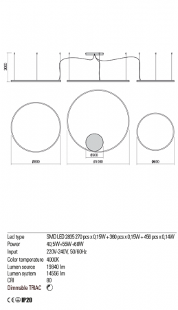 Lustra REDO ORBIT 01-1967 LED 164W 4000K 14556lm Dimabil TRIAC Aluminiu Negru Mat IP20 [1]