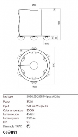 Lustra Redo Sinclair  01-3247 Metal Auriu mat LED 37.2W 3000K 3306 lm Dimabil Triac IP20 [1]