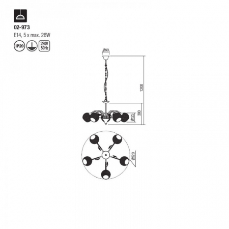 Lustra Smarter Aspera 02-973 E14 5x28W   Metal Crom/Gun IP20 [1]