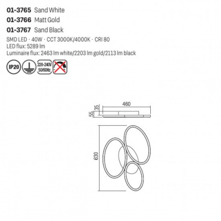 Lustra Smarter Ritmo, alb mat, LED CCT, 40W, 2463 lumeni, 3000K/4000K, L.63 cm, 01-3765 [1]