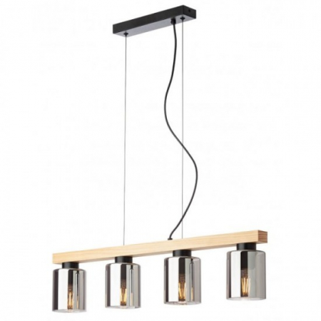 Lustre - Lustra Smarter Rotis, lemn natur, sticla fumurie, 4XE27, L.70 cm, 01-3986