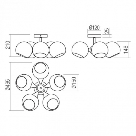 Lustra Smarter Satel, negru, sticla fumurie, 5XE14, D.47 cm, 01-2655 [1]