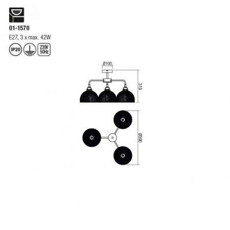 Lustra Smarter Tamis, negru mat, 3XE27, 01-1570 [1]