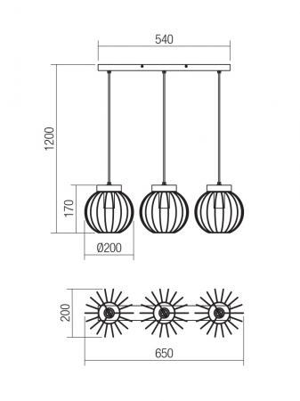 Lustra SMARTER TRELLIS 01-3138 E27 3x42W Metal Negru mat/Lemn natur IP20 [1]