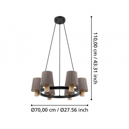 Lustra vintage EGLO EDALE 43781, E27 6X40W Ø700, Negru, Maro, Cappuccino [2]