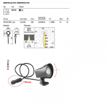 Miniproiector exterior Ziggy 90110, gri inchis, LED, 12W, alb cald 3000K, 985 lm, IP65 [2]
