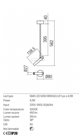 Miniproiector orientabil Redo FERRO 01-3459 Alb mat LED 4W 450lm 3000K IP20 [1]