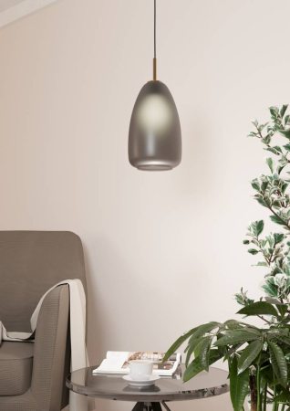 Pendul EGLO Alobrase 900506 E27 1X40W 220-240V,50/60Hz H 1100mm x Ø200mm otel negru/alama periata sticla satinata gri mat IP20 [3]