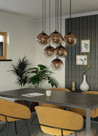 Pendul EGLO Ariscani 1 901926 E27 10X60W 220-240V,50/60Hz H 1100mm x Ø645mm otel negru sticla vaporizata alama IP20 [1]