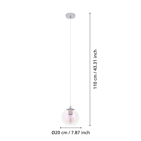 Pendul EGLO Ariscani 2 901918 E27 1X60W 220-240V,50/60Hz H 1100mm x Ø200mm otel crom sticla iridescent IP20 [3]