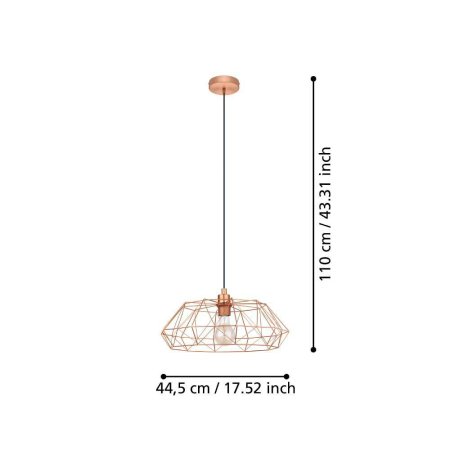 Pendul EGLO Carlton 2 49488 E27 1X60W 220-240V,50/60Hz H 1100mm x Ø455mm otel cupru  IP20 [1]