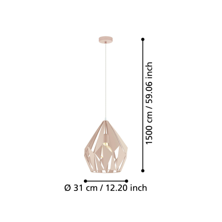 Pendul EGLO Carlton-P 49024 E27 1X60W 220-240V,50/60Hz H 1500mm x Ø310mm otel apricot  IP20 [2]