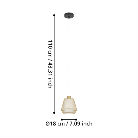 Pendul EGLO Ciudadela 900896 E27 1X40W 220-240V,50/60Hz H 1100mm x Ø180mm otel negru tesatura/otel alba/alama periata IP20 [4]