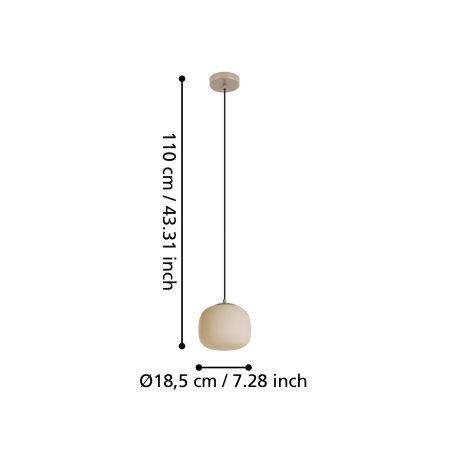 Pendul EGLO Cominio 900893 E27 1X40W 220-240V,50/60Hz H 1100mm x Ø185mm otel taupe sticla gravata sandy IP20 [4]