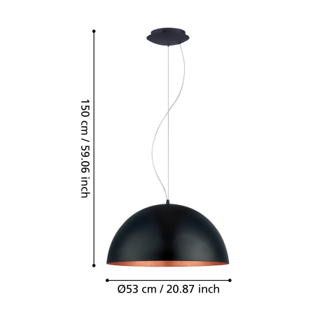 Pendul EGLO Gaetano 1 94938 E27 1X60W 220-240V,50/60Hz H 1500mm x Ø530mm otel negru/cupru  IP20 [4]