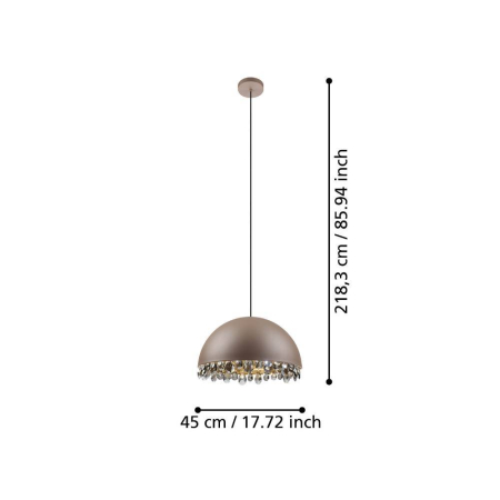 Pendul EGLO Gaetano 2 39948 E27 1X40W 220-240V,50/60Hz H 1500mm x Ø450mm otel mocha sticla cristal/otel mocha/gold IP20 [3]