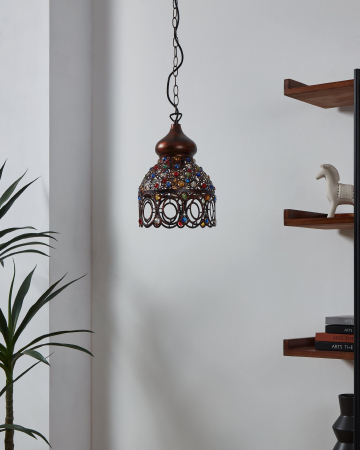 Pendul EGLO Jadida 49765 E27 1X60W 220-240V,50/60Hz H 1100mm x Ø220mm otel cupru antichizat sticla colorata IP20 [1]