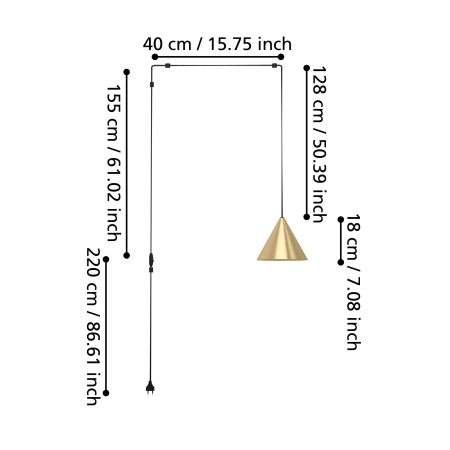 Pendul EGLO Narices 900975 E27 1X40W 220-240V,50/60Hz L 180mm x H 1420mm otel negru/alama periata  IP20 [5]