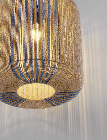 Pendul Nova Luce ABBY 9586604 Natural, Blue & Yellow Rope Sandy Black Steel Base E27 1x12W IP20 [4]