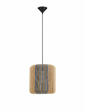 Moderne - Pendul Nova Luce ABBY 9586604 Natural, Blue & Yellow Rope Sandy Black Steel Base E27 1x12W IP20