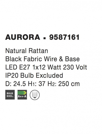 Pendul Nova Luce AURORA E27 1x12W   Natural Rattan Black Fabric Wire & Base  IP20 [8]