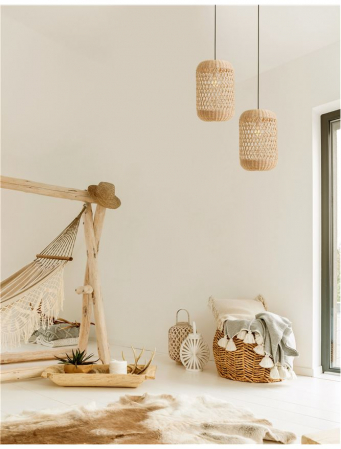 Pendul Nova Luce AURORA E27 1x12W   Natural Rattan Black Fabric Wire & Base  IP20 [1]