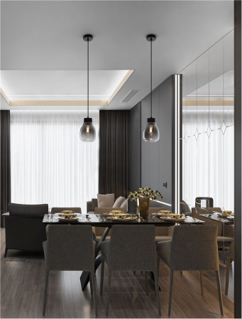 Pendul Nova Luce BLAKU 9009270 E27 1x12W    Gradient Smoke Glass & Black Metal   IP20