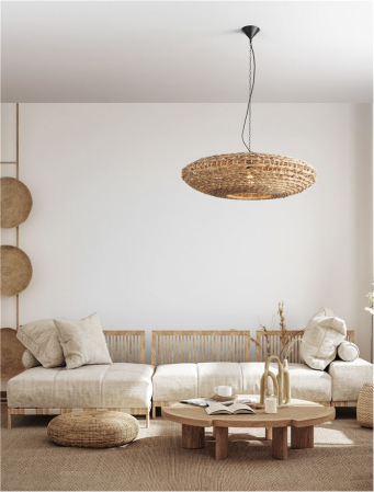 ILUMINAT - Pendul Nova Luce BOLA 9586522 E27 1x12W    Dried Water Hyacinth Black Fabric W ire & Base   IP20