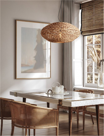 ILUMINAT - Pendul Nova Luce BOLA 9586523 E27 1x12W    Dried Water Hyacinth Black Fabric W ire & Base   IP20
