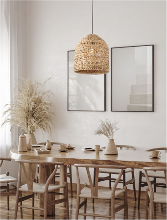 Pendule - Pendul Nova Luce BOLA 9586525 E27 1x12W    Dried Water Hyacinth Black Fabric W ire & Base   IP20