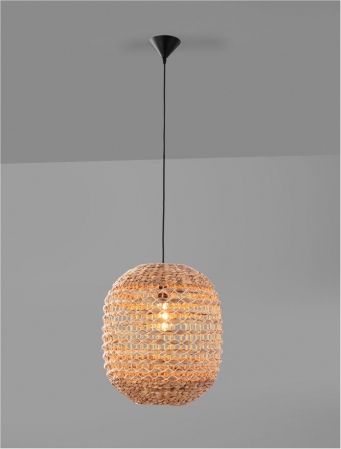 Pendul Nova Luce BOLA 9586526 E27 1x12W    Dried Water Hyacinth Black Fabric W ire & Base   IP20 [3]