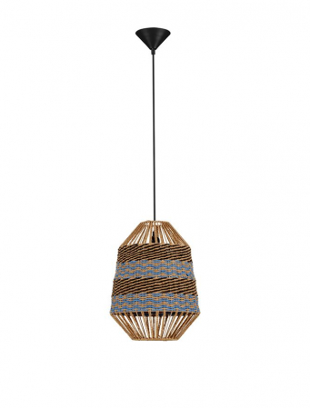 Moderne - Pendul Nova Luce COPOS 9586609 Natural, Blue & Black Rope Sandy Black Steel Base E27 1x12W IP20
