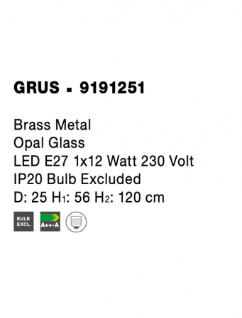 Pendul Nova Luce GRUS E27 1x12W   Brass Metal Opal Glass IP20 [5]