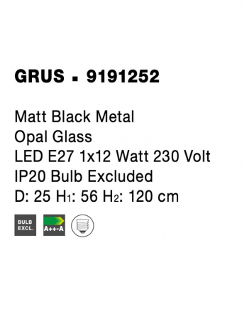 Pendul Nova Luce GRUS E27 1x12W   Matt Black Metal Opal Glass IP20 [6]