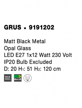 Pendul Nova Luce GRUS E27 1x12W   Matt Black Metal Opal Glass  IP20 [6]