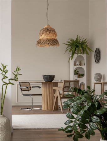ILUMINAT - Pendul Nova Luce HAY 9586514 E27 3x12W    Natural Seagrass Black Fabric W ire & Base   IP20