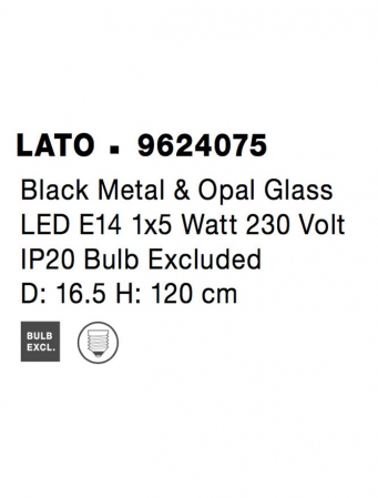 Pendul Nova Luce LATO E14 1x5W   Black Metal & Opal Glass IP20 [7]