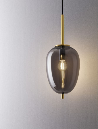 Pendul Nova Luce LATO E14 1x5W   Brass Gold Metal & Smoky Glass Black Fabric Wire IP20 [1]