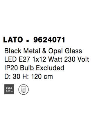 Pendul Nova Luce LATO E27 1x12W   Black Metal & Opal Glass IP20 [9]