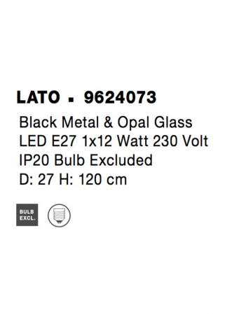 Pendul Nova Luce LATO E27 1x12W   Black Metal & Opal Glass IP20 [10]