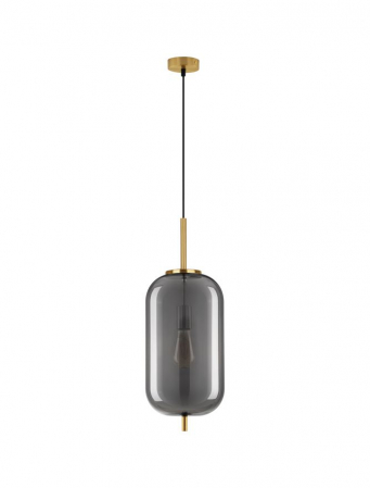 Moderne - Pendul Nova Luce LATO E27 1x12W   Brass Gold Metal & Smoky Glass Black Fabric Wire IP20