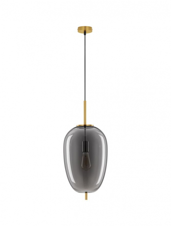 Moderne - Pendul Nova Luce LATO E27 1x12W   Brass Gold Metal & Smoky Glass Black Fabric Wire IP20