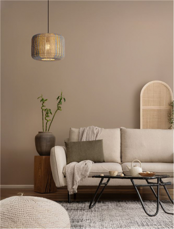 Pendul Nova Luce LUPE 9586606 Natural, Blue & Yellow Rope Sandy Black Steel Base E27 1x12W IP20 [1]