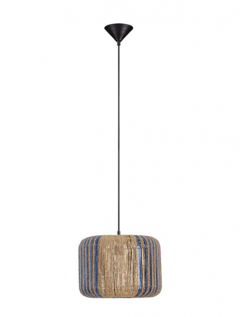 Moderne - Pendul Nova Luce LUPE 9586606 Natural, Blue & Yellow Rope Sandy Black Steel Base E27 1x12W IP20