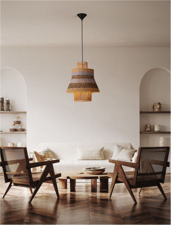 Pendul Nova Luce MANDE 9586608 Natural, Blue & Black Rope Sandy Black Steel Base E27 1x12W IP20 [1]