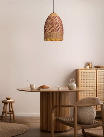 Pendul Nova Luce MAPI 9586605 Natural Water Hyacinth & Red Rope Sandy Black Steel Base E27 1x12W IP20 [1]