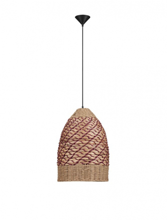 Moderne - Pendul Nova Luce MAPI 9586605 Natural Water Hyacinth & Red Rope Sandy Black Steel Base E27 1x12W IP20