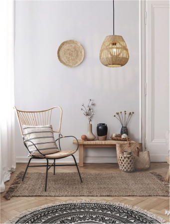 Pendul Nova Luce MARLO E27 1x12W   Natural Rattan Black Fabric Wire & Base  IP20 [1]